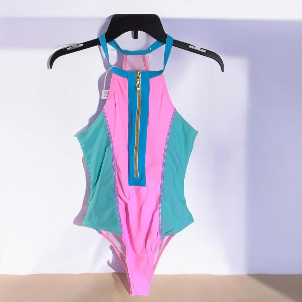 NWT BIKINX One Piece Color Block High Neck Zip Front Swimsuit, S (0-2) - Picture 5 of 5
